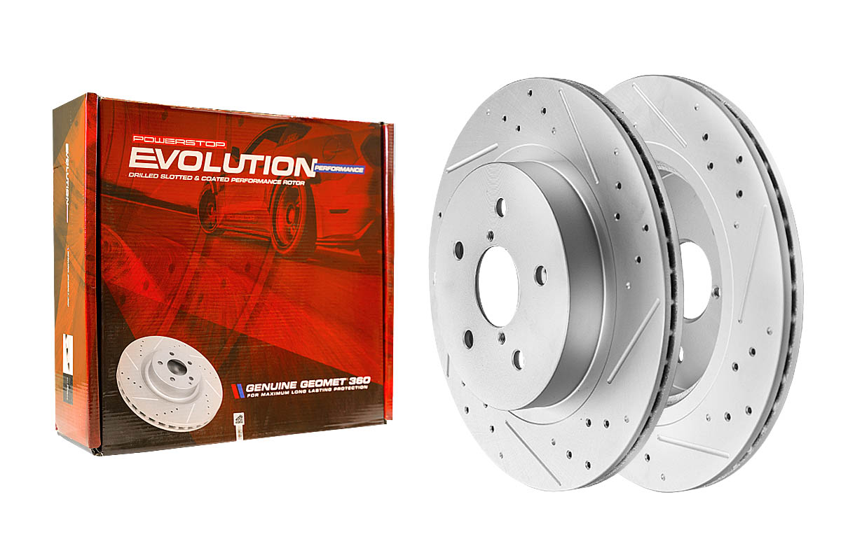 Задний тормозной диск Evolution с перфорацией и насечками в покрытии GEOMET для Subaru Legacy, Outback, WRX