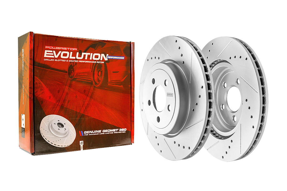 Передний тормозной диск Evolution с перфорацией и насечками в покрытии GEOMET для Chrysler 300C, Dodge Challenger III, Charger