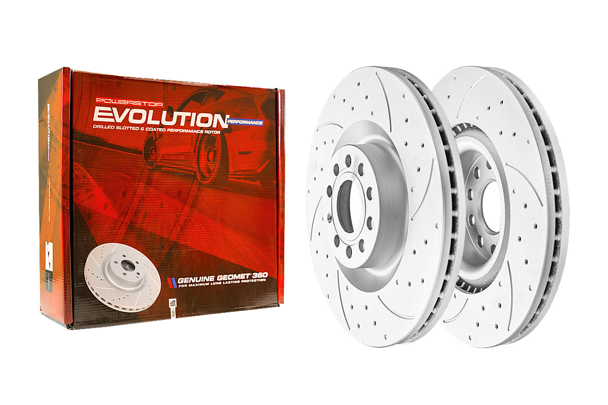 Передний тормозной диск Evolution с перфорацией и насечками в покрытии GEOMET для Audi A3, SEAT Leon, Skoda Superb, Volkswagen Golf, Scirocco