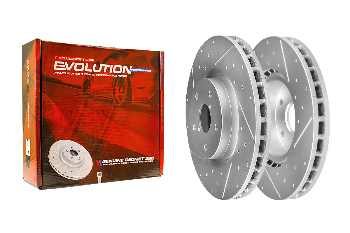 Передний тормозной диск Evolution с перфорацией и насечками, в покрытии GEOMET для Subaru Impreza, WRX