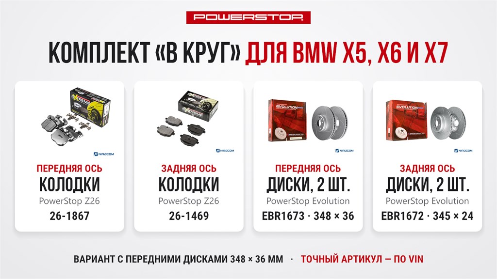 Комплект колодок PowerStop Z26 и дисков PowerStop Evolution для BMW X5, X6 и X7