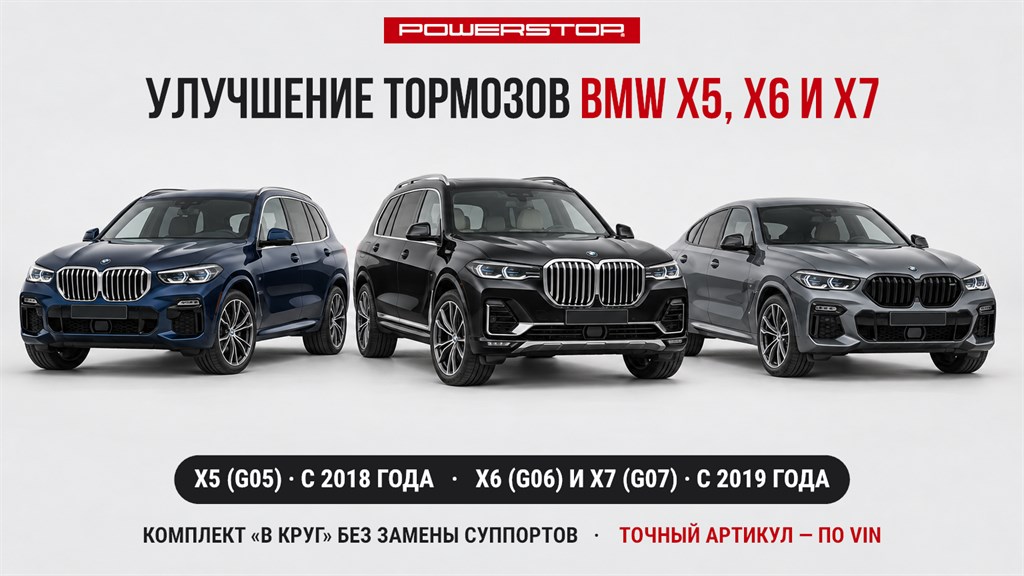 BMW X5, X6 и X7: улучшение тормозов колодками и дисками PowerStop