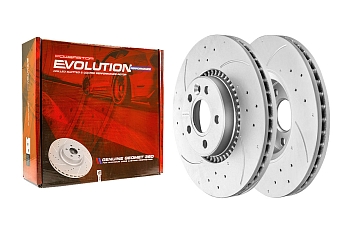 Передний тормозной диск Evolution с перфорацией и насечками в покрытии GEOMET для Ford Galaxy II, S-MAX I, Land Rover Freelander II, Volvo S60 II, S80 II, V60 I, V70 III, XC70 II