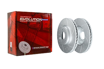 Передний тормозной диск Evolution с перфорацией и насечками в покрытии GEOMET для Land Rover Defender, Discovery, Range Rover, Range Rover Sport