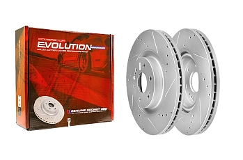 Передний тормозной диск Evolution с перфорацией и насечками в покрытии GEOMET для Cadillac Escalade 2021+, Chevrolet Tahoe 2021+