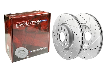 Передний тормозной диск Evolution с перфорацией и насечками в покрытии GEOMET для Skoda Octavia IV, Volkswagen Golf V, Passat B8