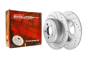 Передний тормозной диск Evolution с перфорацией и насечками в покрытии GEOMET для Kia Stinger, Genesis G70