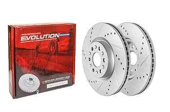 Передний тормозной диск Evolution с перфорацией и насечками в покрытии GEOMET для Cadillac XT5 2016+, XT6 2019+