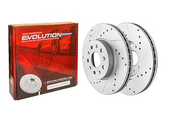 Передний тормозной диск Evolution с перфорацией и насечками в покрытии GEOMET для Cadillac CT6 2016-2019, Chevrolet Camaro 2015+
