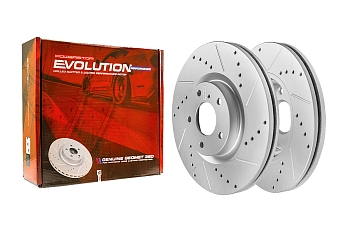 Передний тормозной диск Evolution с перфорацией и насечками в покрытии GEOMET для Infiniti EX, FX, Q70, QX50, QX70, Nissan Maxima (A35), Murano (Z50, Z51), Skyline (V35)