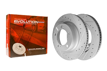 Передний тормозной диск Evolution с перфорацией и насечками в покрытии GEOMET для Lexus LX III, Toyota Land Cruiser 200