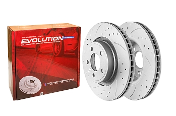 Передний тормозной диск Evolution с перфорацией и насечками в покрытии GEOMET для Ford Mustang 2014+