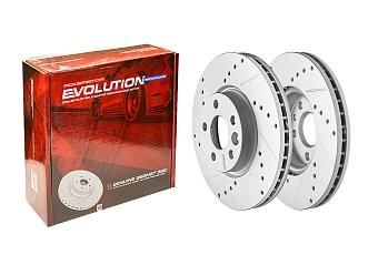 Передний тормозной диск Evolution с перфорацией и насечками в покрытии GEOMET для Range Land Rover Freelander, Rover Evoque, Volvo S60 II, S80 II, V60 I, V70 III, XC70 II
