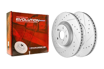 Передний левый тормозной диск Evolution с перфорацией и насечками в покрытии GEOMET для Lexus IS, GS, RC, Toyota Crown