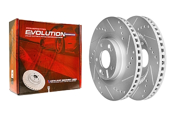 Передний тормозной диск Evolution с перфорацией и насечками, в покрытии GEOMET для Hyundai Santa Fe 2012-2020, Kia Sorento 2012-2020