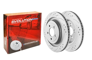 Задний тормозной диск Evolution с перфорацией и насечками в покрытии GEOMET для Ford Mustang 2014+