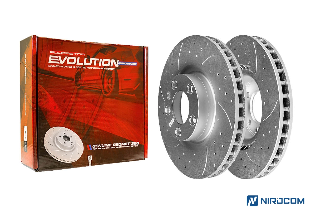 Передний тормозной диск Evolution с перфорацией и насечками, в покрытии GEOMET для Porsche Cayenne 2002-2010, Volkswagen Touareg 2002-2018