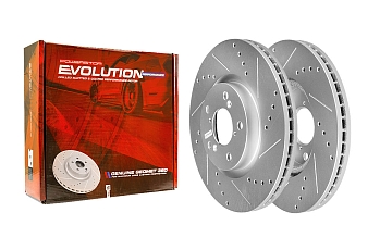 Передний тормозной диск Evolution с перфорацией и насечками, в покрытии GEOMET для Acura MDX, RLX, ZDX, Honda Legend, Pilot