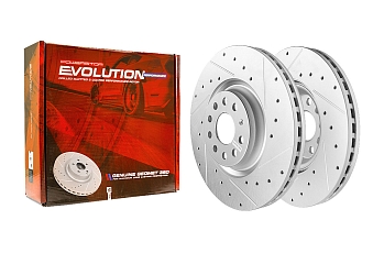 Передний тормозной диск Evolution с перфорацией и насечками в покрытии GEOMET для Audi A3 (8V/8Y), Q3 (F3), TT (8S), Skoda Kodiaq I, Octavia III/IV, Superb III, VW Golf VII/VIII, Passat B8, Tiguan II