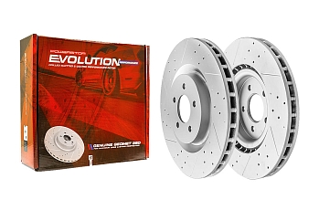 Передний тормозной диск Evolution с перфорацией и насечками в покрытии GEOMET для Ford Mustang 2007-2014