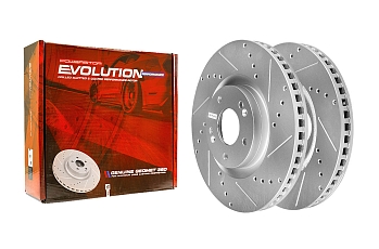 Передний тормозной диск Evolution с перфорацией и насечками, в покрытии GEOMET для Hyundai Santa Fe, Kia Sorento
