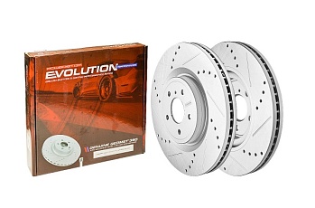 Передний тормозной диск Evolution с перфорацией и насечками в покрытии GEOMET для Nissan 370Z Z34 COUPE