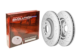 Передний тормозной диск Evolution с перфорацией и насечками в покрытии GEOMET для Jaguar E-Pace, Land Rover Discovery Sport, Range Rover Evoque