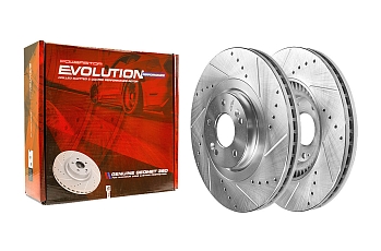 Передний тормозной диск Evolution с перфорацией и насечками в покрытии GEOMET для Hyundai Santa Fe IV, Kia Sorento III