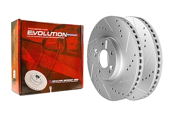 Передний тормозной диск Evolution с перфорацией и насечками в покрытии GEOMET для Hyundai Santa Fe III, Kia Sorento II, III