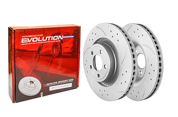 Передний тормозной диск Evolution с перфорацией и насечками в покрытии GEOMET для Ford Mustang 2014+